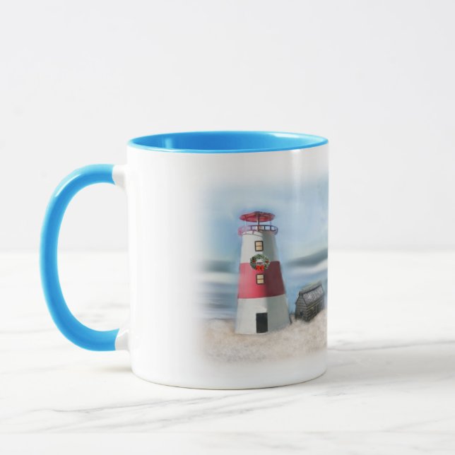 Caneca de café com farol e coroa de Natal (Esquerda)
