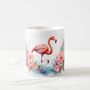 Caneca de café com flamingo rosa impressa