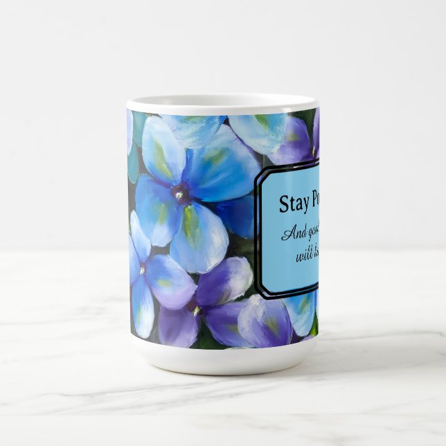Caneca de café com flor azul afirmação positiva  (Centro)
