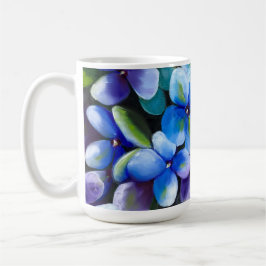 Caneca de café com flor azul afirmação positiva
