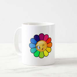Caneca de Café com Flor de Arco-Íris Fofo Piscando