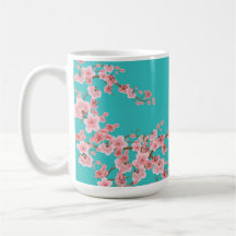 Caneca de Café com Flor de Cerejeira em Aquarela