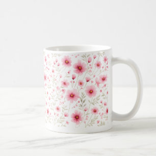 Caneca de Café com Flor de Cerejeira Rosa em Aquar