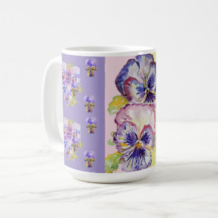 Caneca de Café com Flor de Pensée Roxa Pintada à M