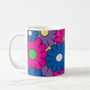 Caneca de café com flor de polpa colorida