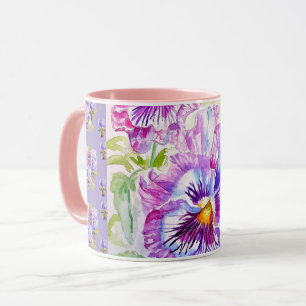 Caneca de Café com Flor de Violeta Roxa Pintada à 