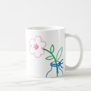 Caneca de Café com Flor Desenhada à Mão em Vaso