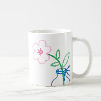 Caneca de Café com Flor Desenhada à Mão em Vaso