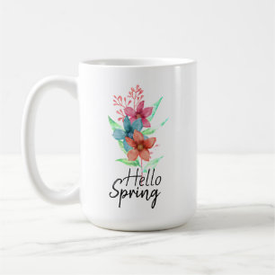 Caneca de Café com Flores de Aquarela da Primavera