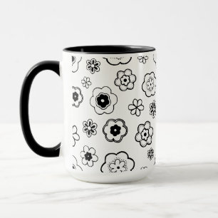 caneca de café com flores de desenho animado