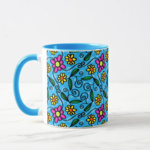 caneca de café com flores rabiscadas
