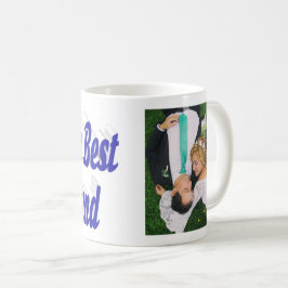 Caneca de café com foto do marido e texto azul