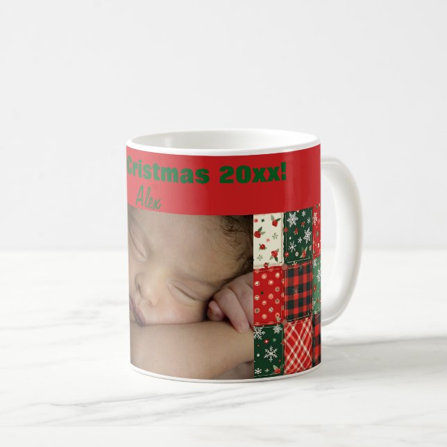 Caneca de café com foto natal verde vermelho patch (Frente Esquerda)