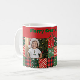 Caneca de café com foto natal verde vermelho patch