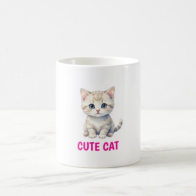 Caneca de Café com Gato em Aquarela Fofa (Centro)