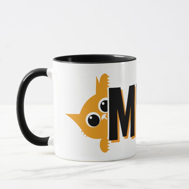 Caneca de Café com Gato Laranja Espiando Design Mi (Esquerda)