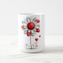 Caneca de Café com Girassol Matelado e Corações
