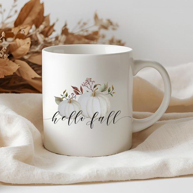 Caneca de Café com Grafia de Olá Outono de Abóbora (Criador carregado)