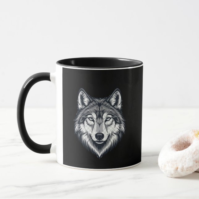 Caneca de Café com Gráfico de Cabeça de Lobo Solit (Com Donut)
