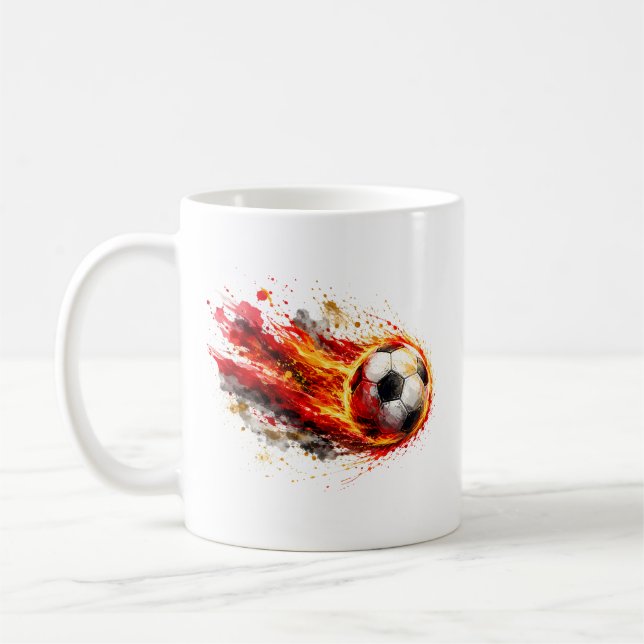 Caneca de café com gráfico de futebol ardente (Esquerda)