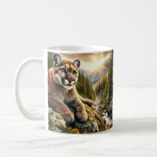 Caneca de Café com Grande Felino Leão da Montanha