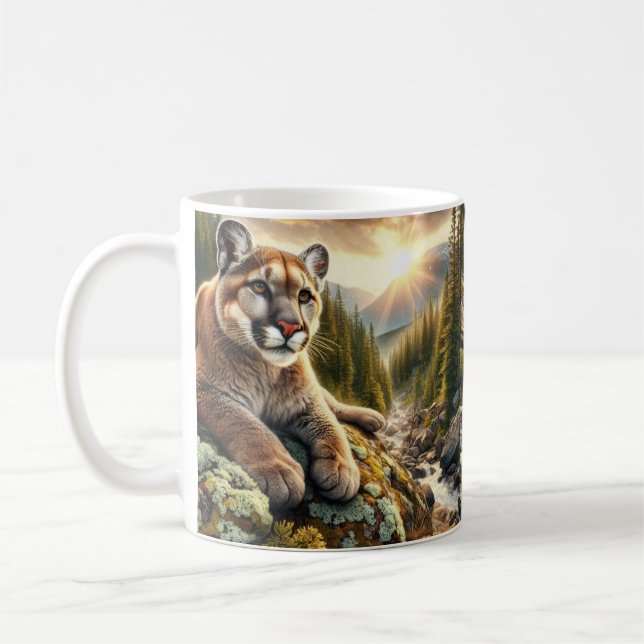 Caneca de Café com Grande Felino Leão da Montanha (Esquerda)