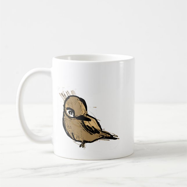 Caneca de Café com Ilustração de Pássaro Marrom Es (Esquerda)