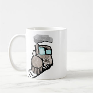 Caneca de café com ilustração de trem em aquarela 