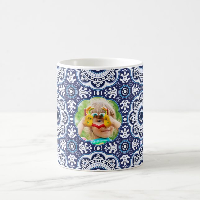 Caneca De Café 💙🤍 Com imagem Azulejos Mediterrâneos (Centro)