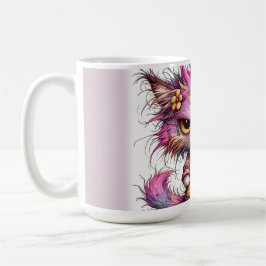 Caneca de café com imagem colorida de gato zangado