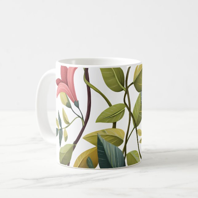 Caneca de Café com Impressão Floral Encantadora (Frente Esquerda)