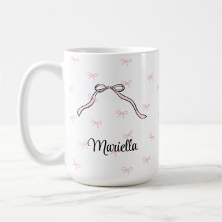 Caneca de Café com Laço Rosa Coquette Nome Pessoal
