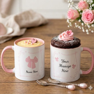 Caneca de Café com Laço Rosa Coquette Personalizad