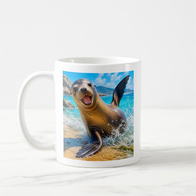 Caneca de Café com Leão-Marinho Fofo (Esquerda)
