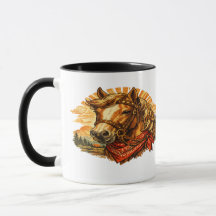 Caneca de Café com Lenço de Cavalo Western Retro