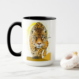 Caneca de café com leopardo pintado e bagunça de a