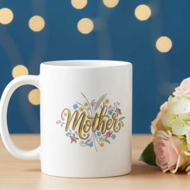 Caneca de Café com Letra Floral para Mãe Elegante (Criador carregado)