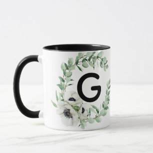 Caneca de Café com Letra Inicial G Floral