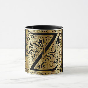 Caneca de Café com Letra Z Preta e Dourada Decorat