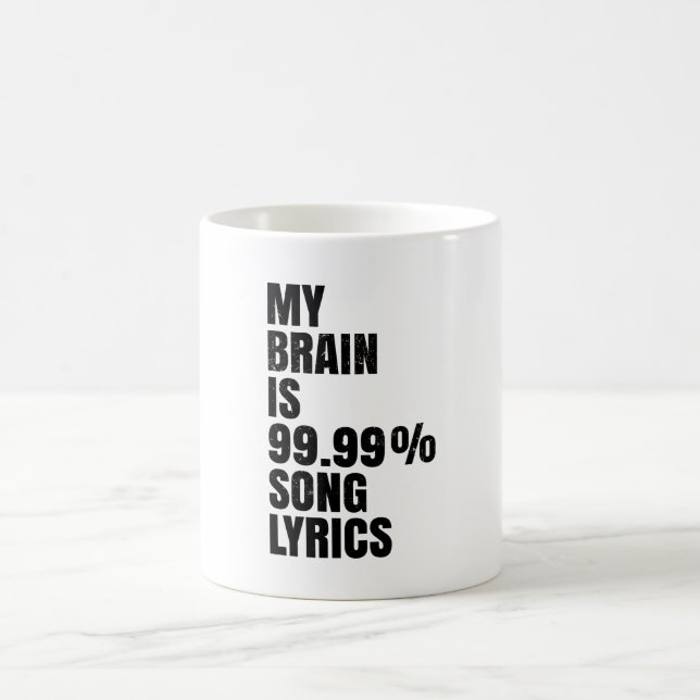Caneca de Café com Letras de Música no Meu Cérebro (Centro)