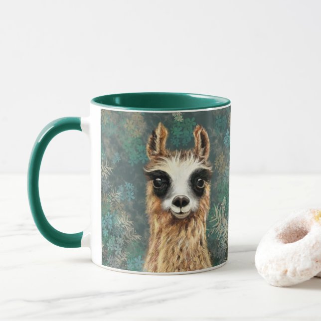 Caneca de Café com Llama Engraçado (Com Donut)