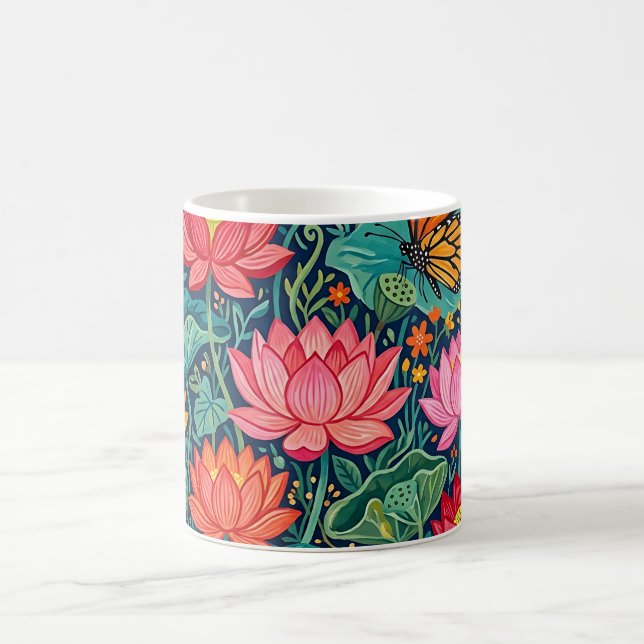 Caneca de Café com Lótus Monarca em Gouache Abstra (Centro)