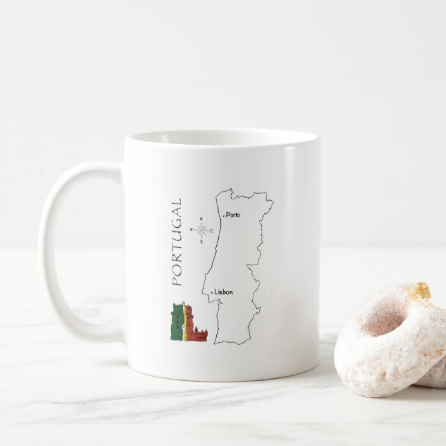 Caneca de Café com Mapa de Portugal - Design de Vi (Com Donut)