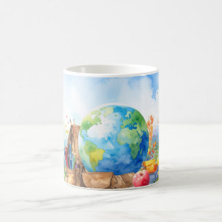 Caneca de Café com Mapa-Múndi de Aquarela para Vol