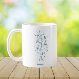Caneca de Café com Monograma de Arte de Linha Botâ
