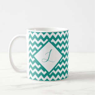 Caneca de café com monograma de chevron em cor per