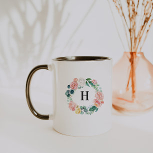 Caneca de Café com Monograma de Grinalda Floral Co