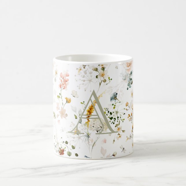 Caneca de Café com Monograma de Jardim de Flores E (Centro)