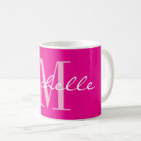 Caneca de café com monograma de nome rosa neon ele