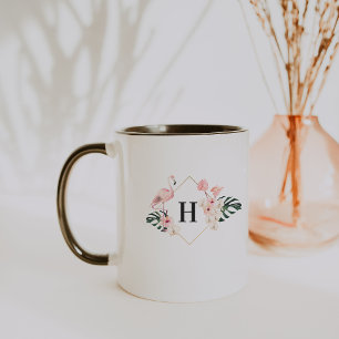 Caneca de Café com Monograma Floral de Flamingo Tr